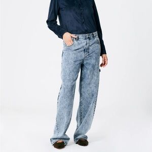 TIBI acid wash sam jean wide leg baggy low slung carpenter denim size 32